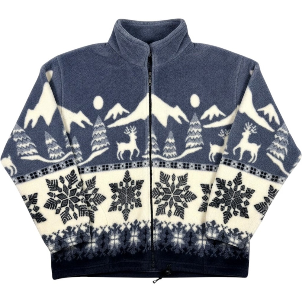 Vintage 90s Mazmania Fleece Jacket Mens M Winter Scene Snowflake Made In USA